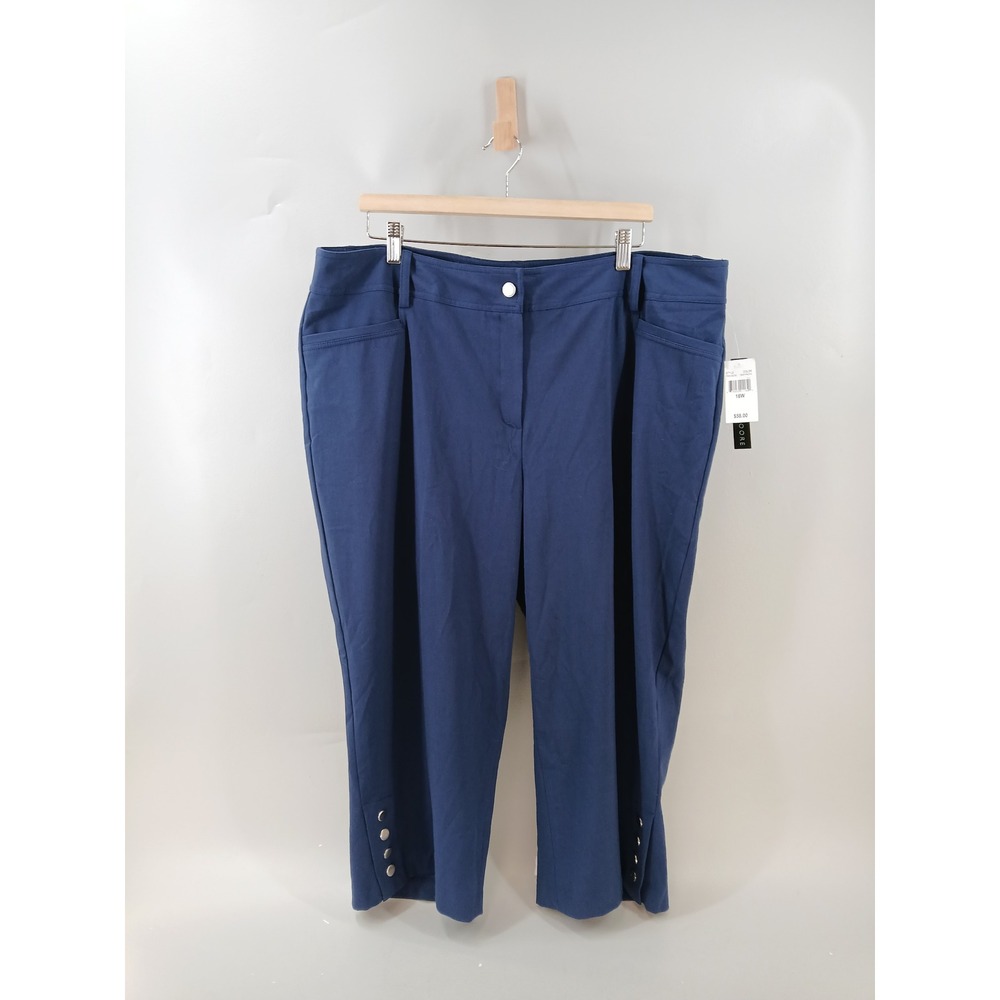 Preswick & Moore Capri Pants Women 16W Blue Deep Pacific Button Hem